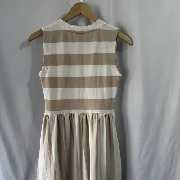 Evereve Women’s Dress Beige White stripe XS Midi Classic Preppy Terry Pockets - Picture 10 of 10